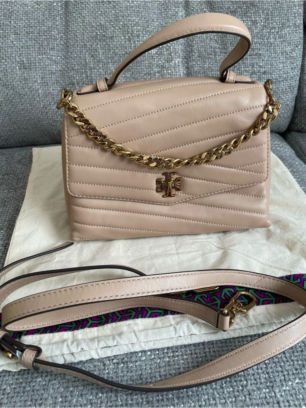Tory Burch Quilted Chevron Leather Shoulder Bag in Blush Pink